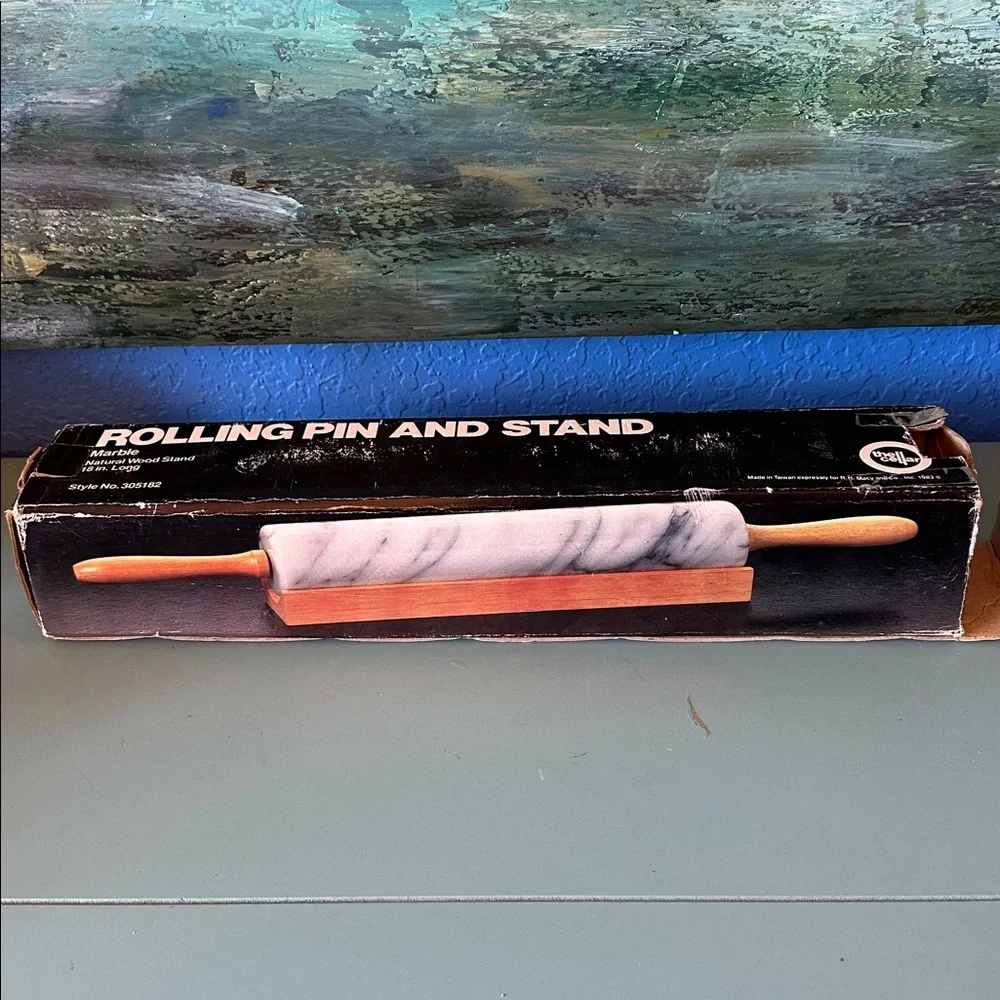 Made for Macys White Marble Rolling Pin with Natural Wood Handles